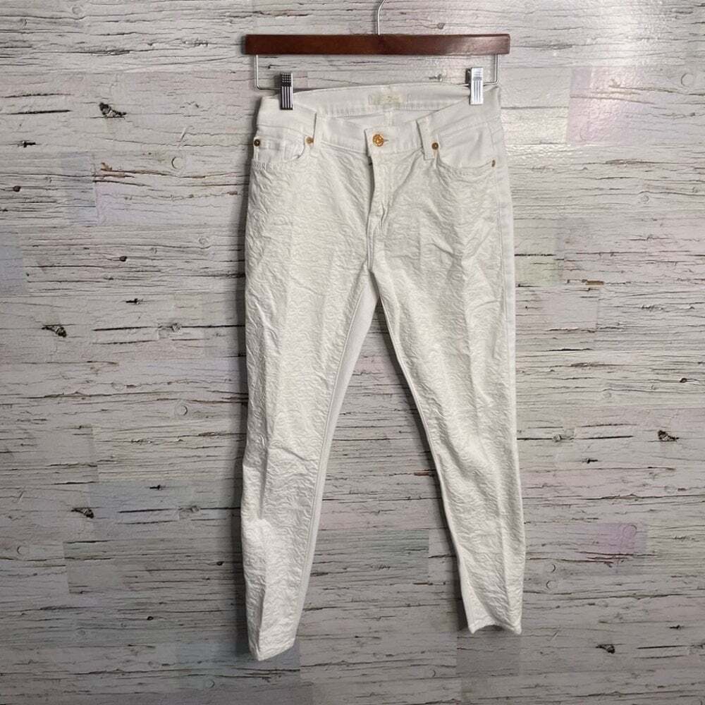 7 For All Mankind White Lace Embellished Jeans skinny size 25